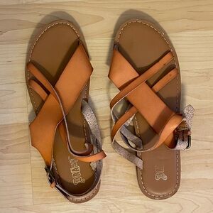 Brash brown wrap sandals with buckle, women’s size 12